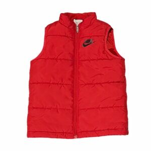 Nike Boys Red Puffer Vest Quilted Full Zip Fleece Collar Size 7 6-7YRS